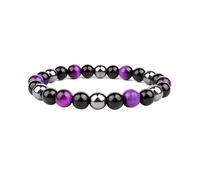 AMOR SPES Natural Stone Tiger Eye Beads Bracelet Handmade Healing Energy Elastic Bracelets for Men Woman (purple)