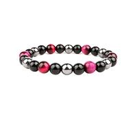 AMOR SPES Natural Stone Tiger Eye Beads Bracelet Handmade Healing Energy Elastic Bracelets for Men Woman (rose)