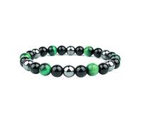 AMOR SPES Natural Stone Tiger Eye Beads Bracelet Handmade Healing Energy Elastic Bracelets for Men Woman (green)