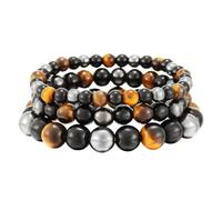 AMOR SPES Natural Stone Tiger Eye Handmade Healing Energy Beads Bracelet Elastic Bracelets Beach Gifts for Men Woman (M 8mm)
