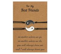 AMOR SPES Pack of 2 Handmade Sister Wish Bracelet Charm With Card - Bestie Matching Friendship BFF Gift Best Friend Forever (YinYang)