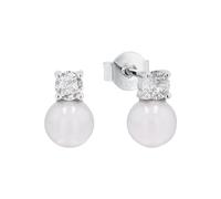 Amor Stud Earrings 925 Sterling Silver Ladies Earrings, With Cubic Zirconia Synth, With Shell Pearl, 1 Cm, Silver, Comes In Jewelry Gift Box, 2016100