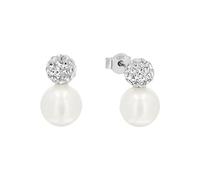 Amor Stud earrings Women Ear jewelry, with Zirconia synth., with Glass bead, 15 cm, Silver, Comes in jewelry gift box, 9964307