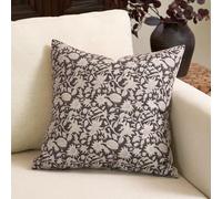 Amor Virisso, Cushion Cover 60 x 60 cm, Floral Pattern, Block Print in Country House Style, Neutral Decorative Cushion Cover, Accent for Sofa, Bed or Living Room, 1 Piece, Colour: Dark Brown