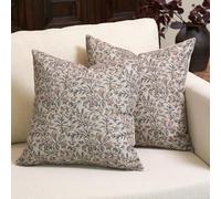 Amor Virisso Floral Throw Pillow Covers 18x18 Set of 2 Couch Pillows for Living Room Farmhouse Vintage Block Print Pillow Covers Decorative Pillow Covers Accent Sofa Pillows, Green/Sand