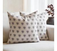 Amor Virisso Set of 2 Floral Block Print Pillow Covers 18x18 Inch, Vintage Flower Decorative Throw Pillowcases Neutral Accent Farmhouse Pillows Home Decor for Sofa Couch Bed, Black