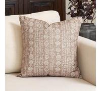 Amor Virisso Vintage Floral Throw Pillow Covers 18x18 Striped Farmhouse Block Print Pillow Cover Boho Neutral Decorative Pillows for Living Room Bed, Light Camel