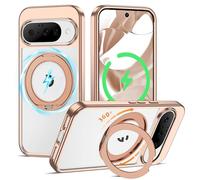 AmoraAqua Compatible with Clear Google Pixel 9 Case & Google Pixel 9 Pro Case with 360° Magnetic Ring Stand [Compatible with Mag-Safe] Shockproof Plating Phone Case for 9 & 9 Pro 6.3'',Desert Gold