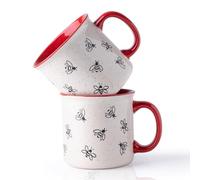 AmorArc 22 OZ Large Ceramic Coffee Mugs, Oversized Soup Cups With Big Handle for Men Women Dad Mom, Big Mug With Textured Bees Patterns for Office & Home -Microwave Safe, 2 Pcs-Red