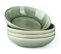 AmorArc 8.5'' Large Ceramic Pasta Bowls Set, 36oz Stoneware Bowls Set of 4 for Kitchen, Reavtive Glaze Bowls-Microwave,Dishwasher Safe for Pasta,Salad,Oatmeal-Olive Green