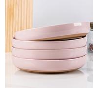 AmorArc 8.75'' Large Ceramic Pasta Bowls, 36oz Handpainted Stoneware Bowls Set of 4, Microwave&Dishwasher Safe Bowls with Rustic Terracotta Underside for Pasta Salad, Cloud Pink