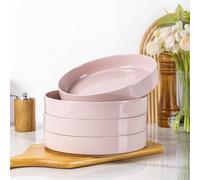 AmorArc 9.0" Large Ceramic Pasta Bowls, 32oz Handmade Speckled Stoneware Pasta Bowls Set of 4, Microwave & Dishwasher Safe Bowls With Terracotta Underside for Fruit Pasta Salad-Pink