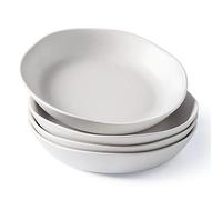 AmorArc 9.75'' Ceramic Large Pasta Bowls, 38oz Stoneware Flat Serving Bowls Set of 4, Oven,Microwave&Dishwasher Safe Bowls with Wavy Rim for Fruit Pasta Salad Meal, Matte White