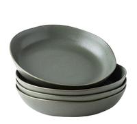 AmorArc 9.75'' Ceramic Large Pasta Bowls, 38oz Stoneware Flat Serving Bowls Set of 4, Oven,Microwave&Dishwasher Safe Bowls with Wavy Rim for Fruit Pasta Salad Meal, Reavtive-Matte