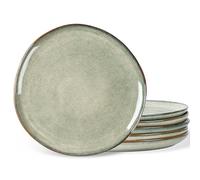 AmorArc Ceramic Dinner Plates Set of 6,10.5 Inch Handmade Reactive Glaze Stoneware Plates,Rustic Shape Dinnerware Dish Set for Kitchen,Microwave & Dishwasher Safe,Scratch Resistant-Reactive Color