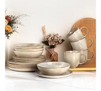 AmorArc Ceramic Dinnerware Sets,Handmade Reactive Glaze Stoneware Plates and Bowls Sets,Highly Scratch Resistant | Dishwasher & Microwave Safe Dishes Set,Service for 4 with Mugs (16pc)