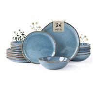 AmorArc Ceramic Dinnerware Sets,Handmade Reactive Glaze Stoneware Plates and Bowls Sets,Highly Scratch Resistant | Dishwasher & Microwave Safe Dishes Set,Service for 8 (24pc)