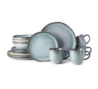 AmorArc Ceramic Dinnerware Sets,Handmade Reactive Glaze Stoneware Plates and Bowls Sets with Mugs,Highly Chip and Crack Resistant | Dishwasher & Microwave Safe Dishes Set,Service for 4(16 Pcs)