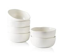 AmorArc Stoneware Cereal Bowls Set of 6, 28oz Large Capacity, Art Deco Style, White Solid Color, Handmade Ceramic, Porcelain Material, Dishwasher Safe