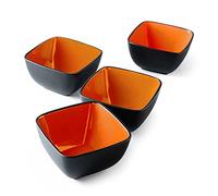 AmorArc Stoneware Cereal Soup Bowls Set for Kitchen, 32oz Large Ceramic Salad Bowls Set of 4, Sqaure Bowls for Cereal, Soup, Salad, Pasta, Orange Inside & Matt Black Outside