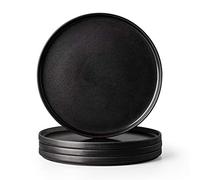 AmorArc Stoneware Dinner Plates Set of 4, 10.5 Inch Ceramic Plates- Black | Reactive Matte Black Glaze Modern Dinnerware Dish set for Kitchen Bussiness, Microwave, Dishwasher Safe, Scratch Resistant