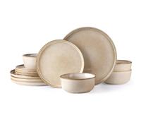 AmorArc Stoneware Dinnerware Sets,Round Reactive Glaze Plates and Bowls Set,Highly Chip and Crack Resistant | Dishwasher & Microwave Safe Dishes Set,Service for 4 (12pc)