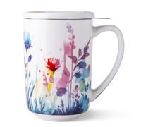 AmorArc Tea Cup With Infuser and Lid, 18oz Loose Leaf Tea Mug With Steeper | Porcelain Tea Mug With Infuser and Lid, Large Strainer Tea Cup with Lid for Tea, Coffee Mug for House-warming Birthday Gift