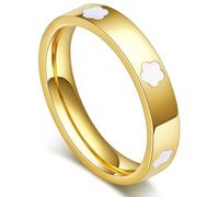 AmorArtSky 18k Gold Five Leaf Clover Dainty Inlaid Zircon Ring for Women:Fashion Lucky Five Leaf Love Promise Rings Stainless Steel Wedding Band Promise Ring Jewelry Birthday Gifts for Women