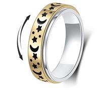 AmorArtSky Anxiety Ring for Men Women Titanium Stainless Steel 5 Colors 6mm Size 6-10 3 Styles Anxiety Ring Moon Star Sandblasted Finish Hollow Out, 8, Metal, No Gemstone