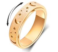 AmorArtSky Anxiety Ring for Men Women Titanium Stainless Steel 5 Colors 6mm Size 6-10 3 Styles Anxiety Ring Moon Star Sandblasted Finish Hollow Out, 11, Stainless Steel, No Gemstone