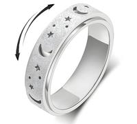 AmorArtSky Anxiety Ring for Women Men, Titanium Stainless Steel Spinner Ring, 5 Colors, 6MM, Size 6-10, 3 Styles Anxiety Ring-Moon Star, Sandblasted Finished, Hollow Outer, 9 UK, Stainless Steel, No