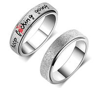 AmorArtSky Anxiety Ring for Women Men, Titanium Stainless Steel Spinner Ring, 5 Colors, 6MM, Size 6-10, 3 Styles Anxiety Ring-Moon Star, Sandblasted Finished, Hollow Outer, 4 UK, Metal, No Gemstone