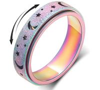 AmorArtSky Anxiety Ring for Women Men, Titanium Stainless Steel Spinner Ring, 5 Colors, 6MM, Size 6-10, 3 Styles Anxiety Ring-Moon Star, Sandblasted Finished, Hollow Outer, 11, Stainless Steel, No