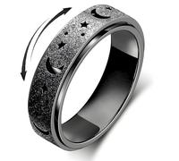 AmorArtSky Anxiety Ring for Women Men, Titanium Stainless Steel Spinner Ring, 5 Colors, 6MM, Size 6-10, 3 Styles Anxiety Ring-Moon Star, Sandblasted Finished, Hollow Outer, 9 UK, Stainless Steel, No