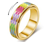 AmorArtSky Checkered Fidget Ring for Adults - 18K Gold Plated Stainless Steel Rotating Spinner Jewelry, Anxiety & Stress Relief Gift for Women/Men (Black and White Pattern), Stainless Steel Gold