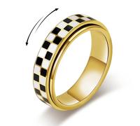 AmorArtSky Checkered Fidget Ring for Adults - 18K Gold Plated Stainless Steel Rotating Spinner Jewelry, Anxiety & Stress Relief Gift for Women/Men (Black and White Pattern), size 7, Stainless Steel