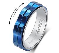 AmorArtSky Fidget Rings for Women Men Anxiety: Titanium Stainless Steel Spinner Gear Ring Thumb Ring Mens womens Wedding Band Ring Silver Blue Black Tone Size 6 7 8 9 10, Titanium and Stainless Steel,