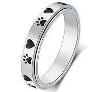 AmorArtSky Spinner Ring for Anxiety Relief Fidget: Puppy Pet Lovers Paw Print Ring Anxiety Ring for Women Girl, Titanium Stainless Steel Spinner Ring, Metal, No Gemstone