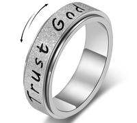 AmorArtSky Trust God Fidget Spinner Ring for Women and Men, Anxiety Relief, 18K Gold Plated Stainless Steel, Hypoallergenic Fidget Gift for Her, Size 6/7/8/9/10, Stainless Steel, no gem