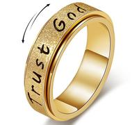 AmorArtSky Trust God Fidget Spinner Ring for Women & Men - Anxiety Relief 18K Gold Plated Stainless Steel, Hypoallergenic Fidget Gift for Her,Size 6/7/8/9/10, size 6, Stainless Steel, No Gemstone