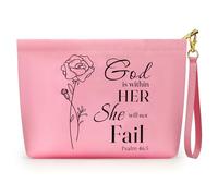 AmorBeBe God is Within Her She Will Not Fall Makeup Bag, Floral Bible Verse Cosmetic Pouch & Bible Pencil Case for Women