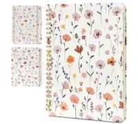 AmorBeBe Spiral Notebook Lined for Women & Men, 100 GSM thick 140 Pages, Bible Verse Notebook for Bible study A5 size with Back Pocket (Flower)