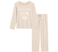 Amorbella Bamboo Pyjamas for Ladies Round Neck Long PJ Set Cool/Cooling Thin Light Nightwear for Hot Sleepers (Cream Color, Small)
