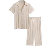 Amorbella Bamboo Viscose Night Sweats Pyjamas for Women Cooling Capri Pjs Ladies Short Sleeve Button Front Soft Nightwear(Cream, Medium)