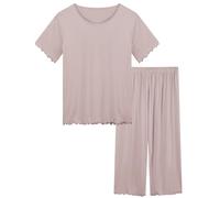Amorbella Bamboo Viscose Pyjamas for Women Capri/Cropped Pajamas Set Jersey Knit Pjs Nightwear(Blushing Pink, Small)