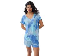 Amorbella Cooling Pjs Set for Women Bamboo Viscose V-Neck T-Shirt and Shorts Summer Ladies Sleepwear Menopause Jammies for Night Sweats (Tie Dye Blue,XL)