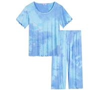 Amorbella Joyaria Womens Bamboo Viscose Pyjamas Capri Pants Pajama Set Night Sweat Pjs Loungewear(Tie Dye, Medium)