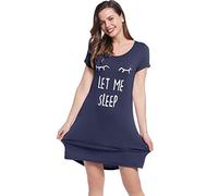 Amorbella Ladies Bamboo Sleepshirt Short Sleeve Pj Dress Cotton Sleep Shirts Navy Blue Small