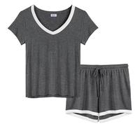 Amorbella Ladies Pj Shorts Set Breathable Short Sleeve Pajamas for Women Soft Summer Lounge Set for Menopause Moisture Wicking (Charcoal Gray,Medium)