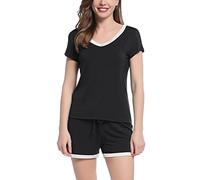 Amorbella Ladies Pj Shorts Set Breathable Short Sleeve Pajamas for Women Soft Summer Lounge Set for Menopause Moisture Wicking (Black,Medium)